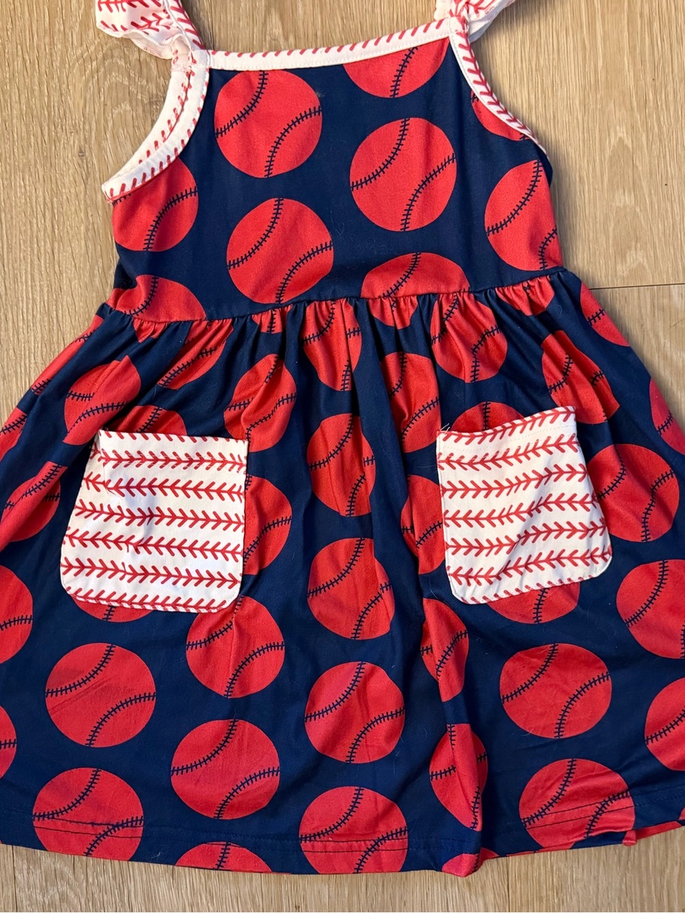 Pete & Lucy Girl's Size 4T Red & Navy Sundress With Baseball Pattern - Picture 4 of 7